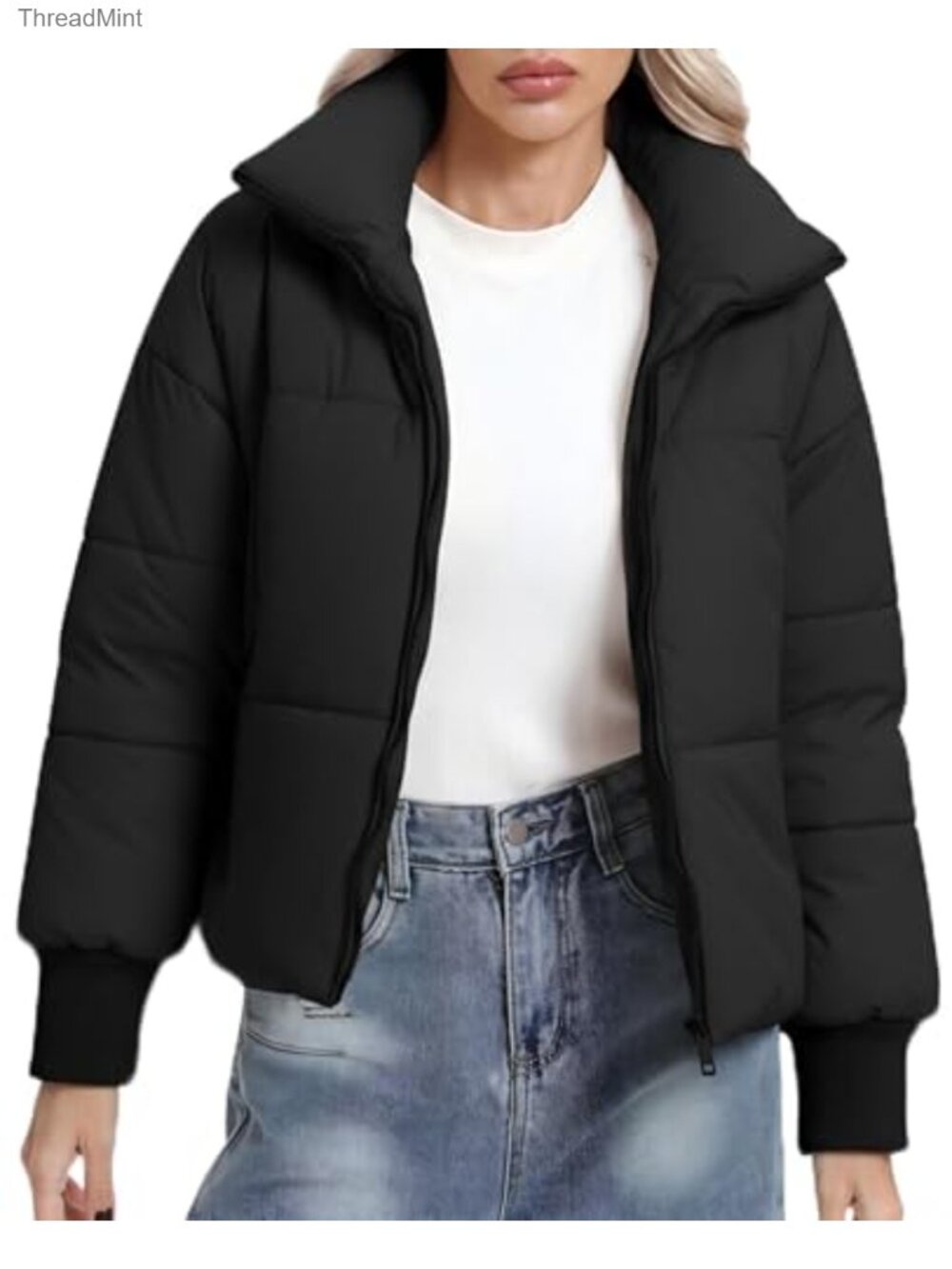 Women's Cropped Puffer Jacket Winter Quilted Windbreaker